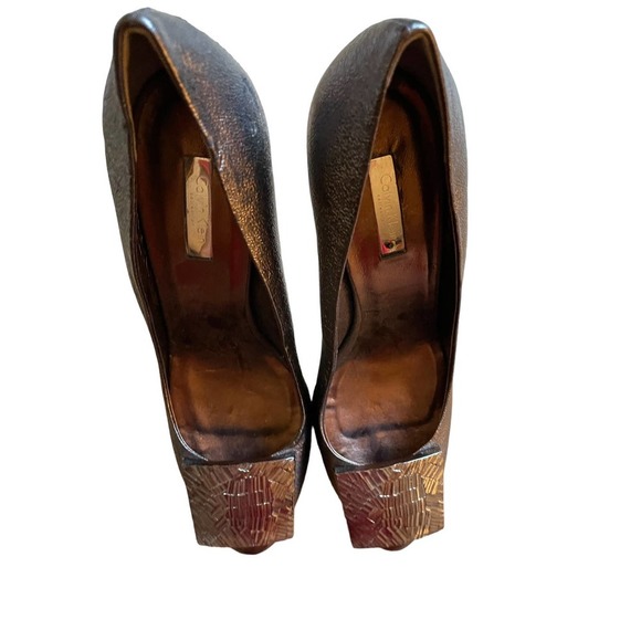 Calvin Klein Womens Leather Almond Toe Pump Heels Size 7US Brown - Picture 3 of 8